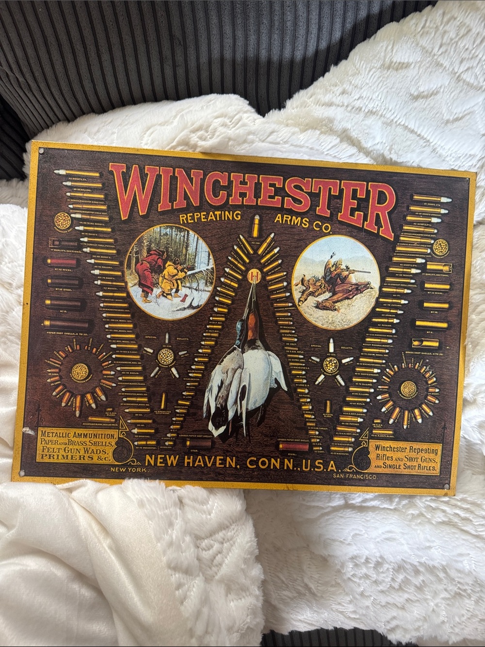 Vintage Winchester Repeating Arms metal Poster - Brown & Gold
